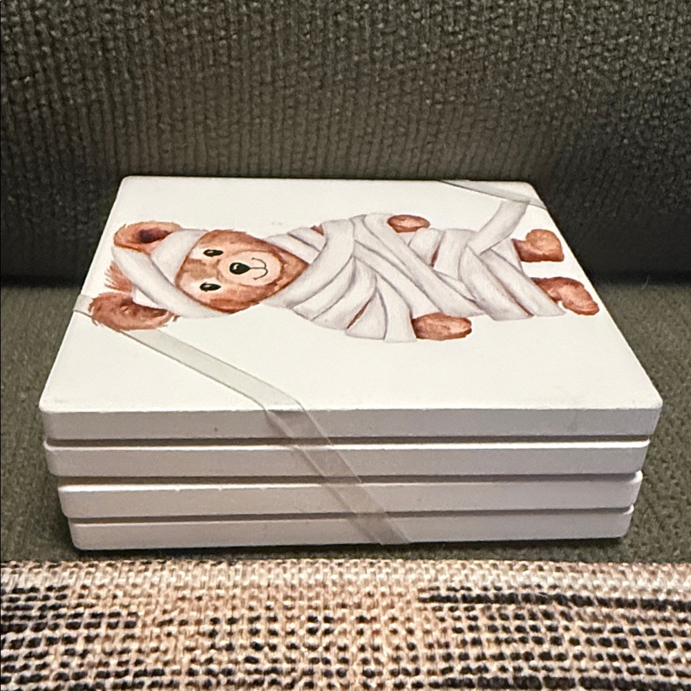 Ceramic Halloween Bear Coaster Set - Assorted Designs- Cork Backing. - Picture 12 of 12